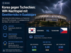 Gewitterrisiko in Guadalajara: Korea gegen Tschechien wird zum ersten WM-Nachtspiel für deutsche Fans