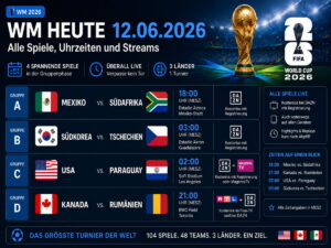 WM heute am 12.06.2026: Alle Spiele, Uhrzeiten und Streams