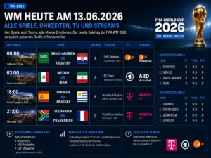 WM heute am 13.06.2026: Spiele, Uhrzeiten, TV und Stream