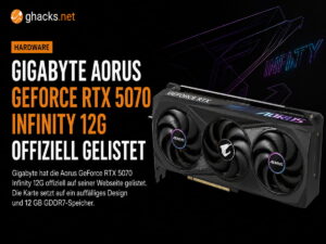 Gigabyte Aorus GeForce RTX 5070 Infinity 12G offiziell gelistet