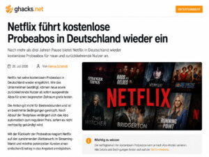 Netflix führt kostenlose Probeabos in Deutschland wieder ein